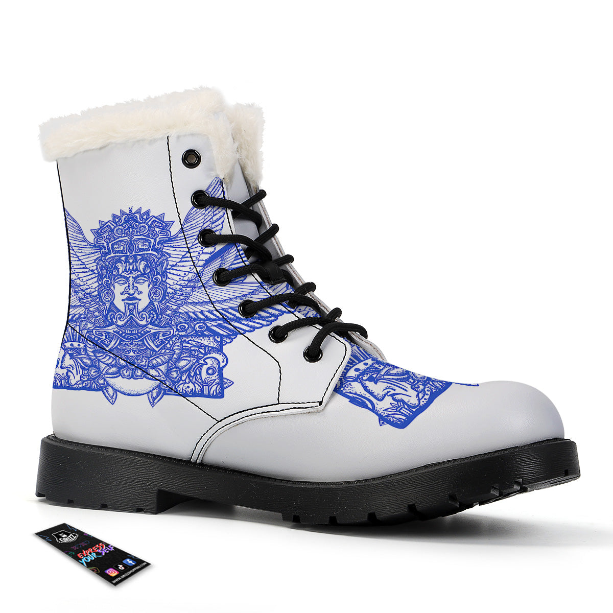 Mayan Statue White And Blue Print Winter Boots-grizzshop