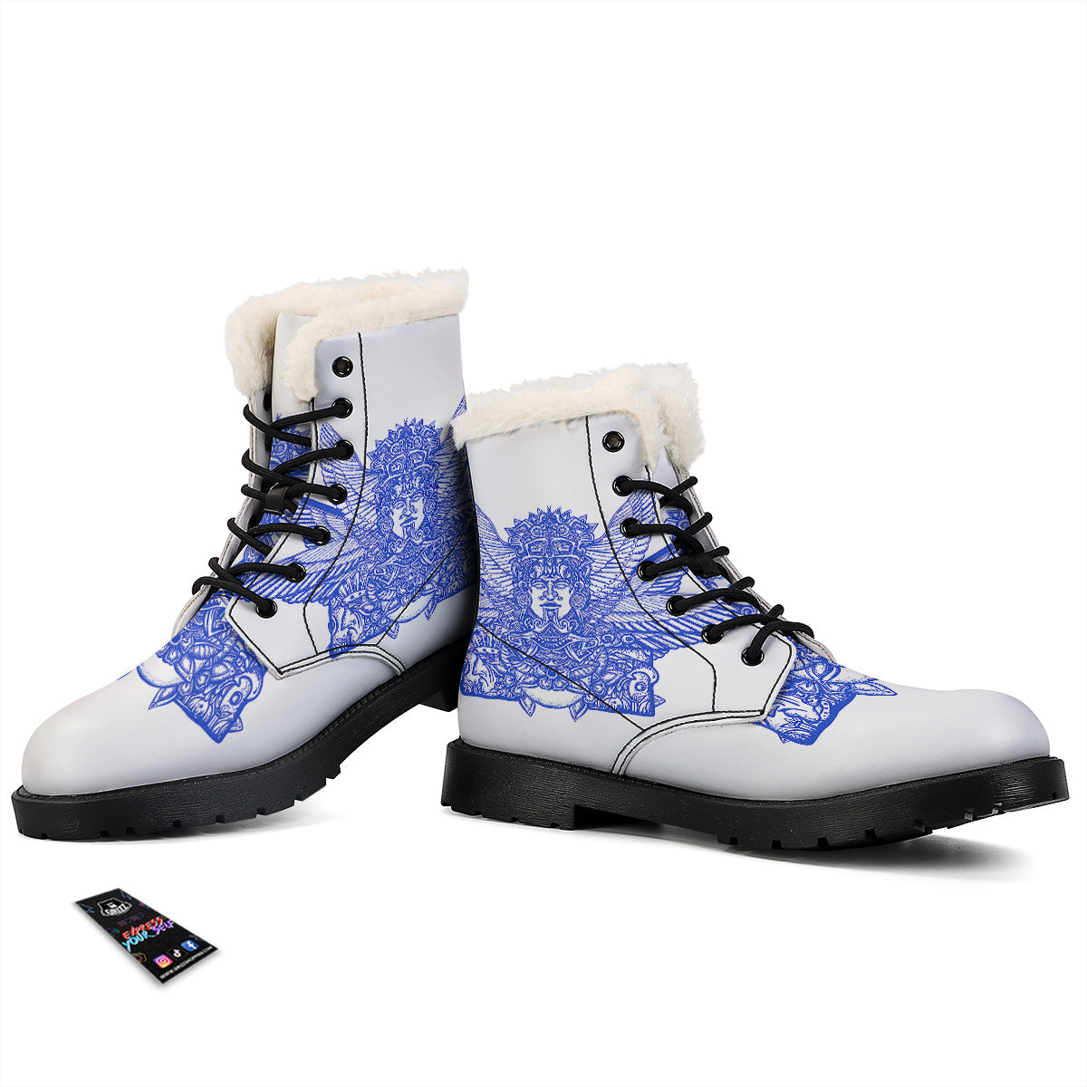 Mayan Statue White And Blue Print Winter Boots-grizzshop