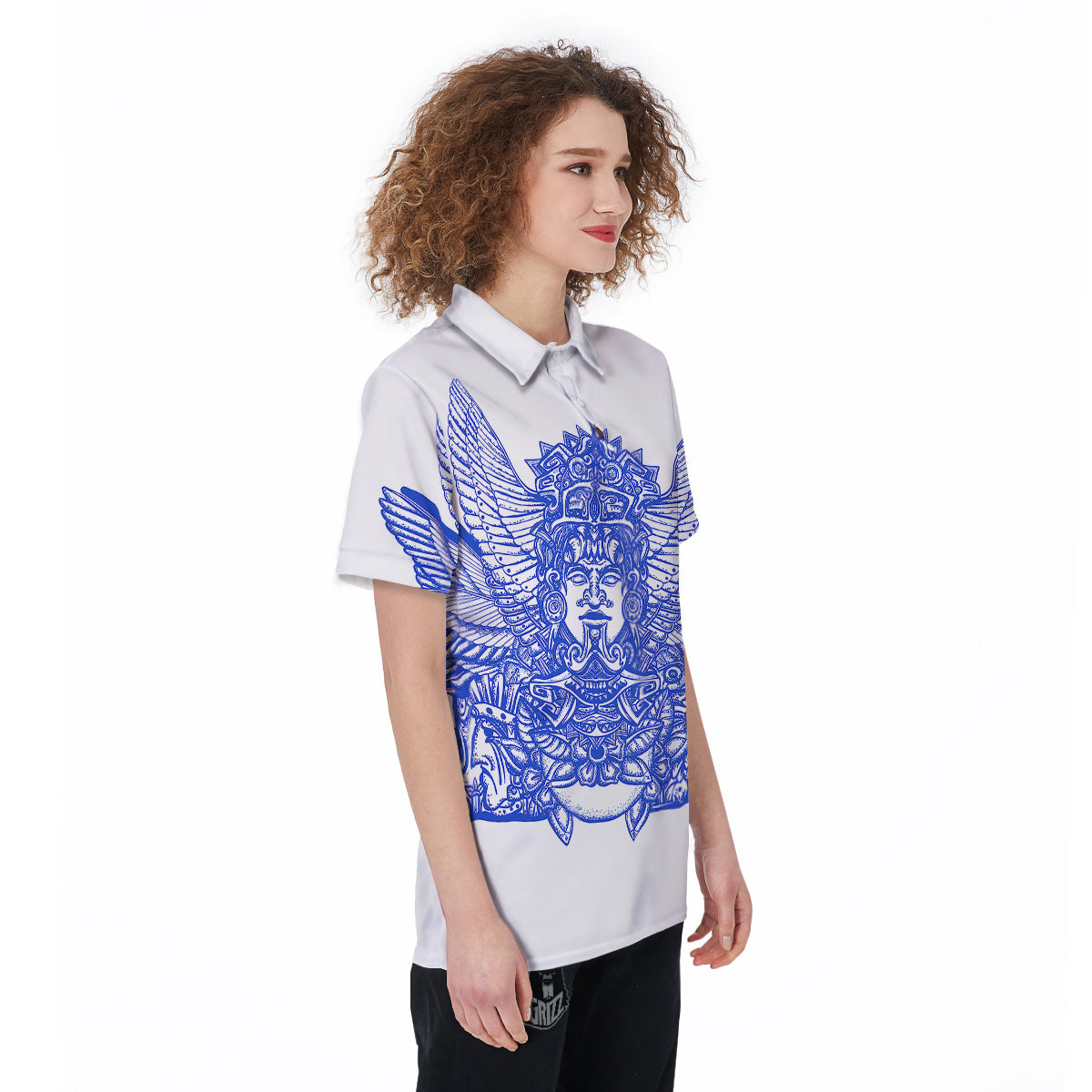 Mayan Statue White And Blue Print Women's Golf Shirts-grizzshop
