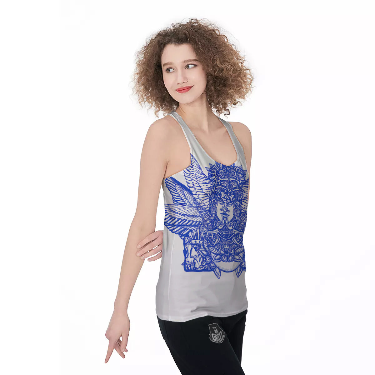Mayan Statue White And Blue Print Women's Racerback Tank Top-grizzshop