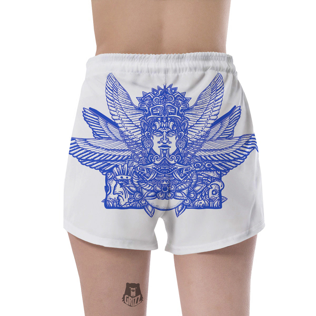 Mayan Statue White And Blue Print Women's Shorts-grizzshop
