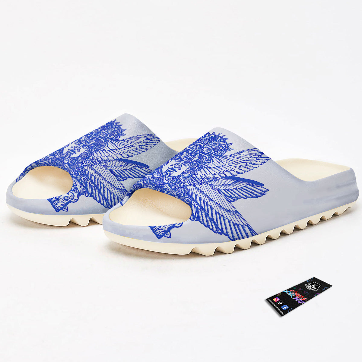 Mayan Statue White And Blue Print Sandals-grizzshop