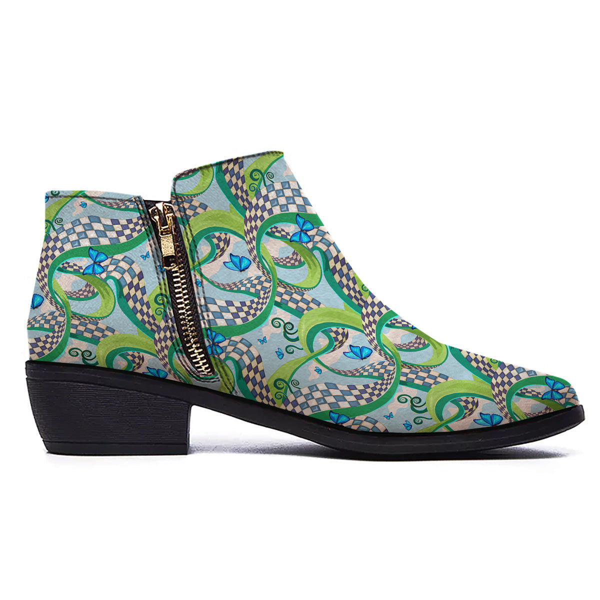 Maze Checkered Print Pattern Ankle Boots-grizzshop