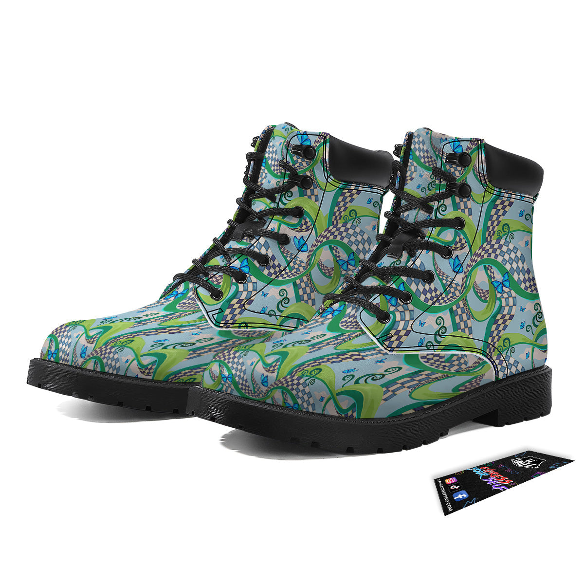 Maze Checkered Print Pattern Boots-grizzshop