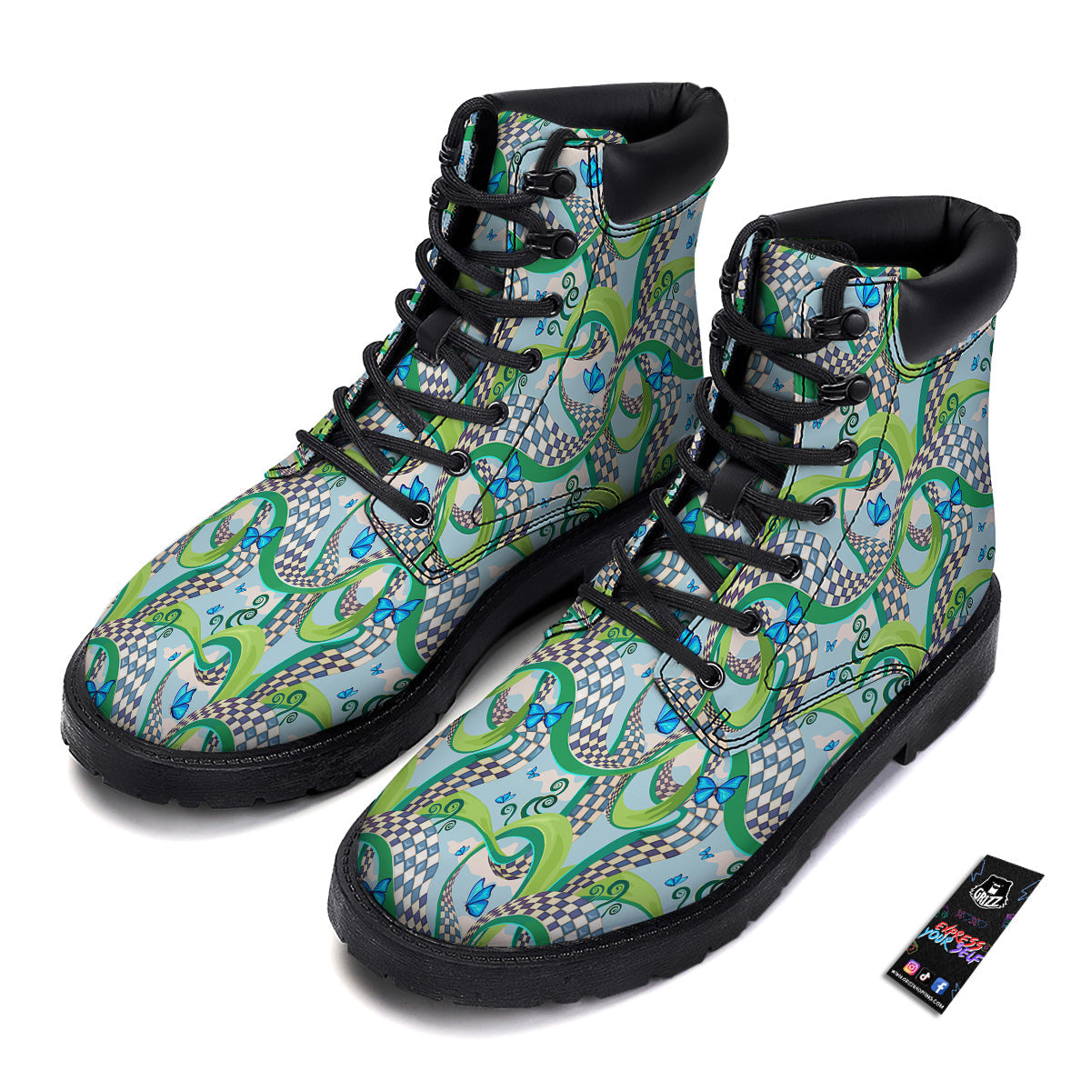 Maze Checkered Print Pattern Boots-grizzshop