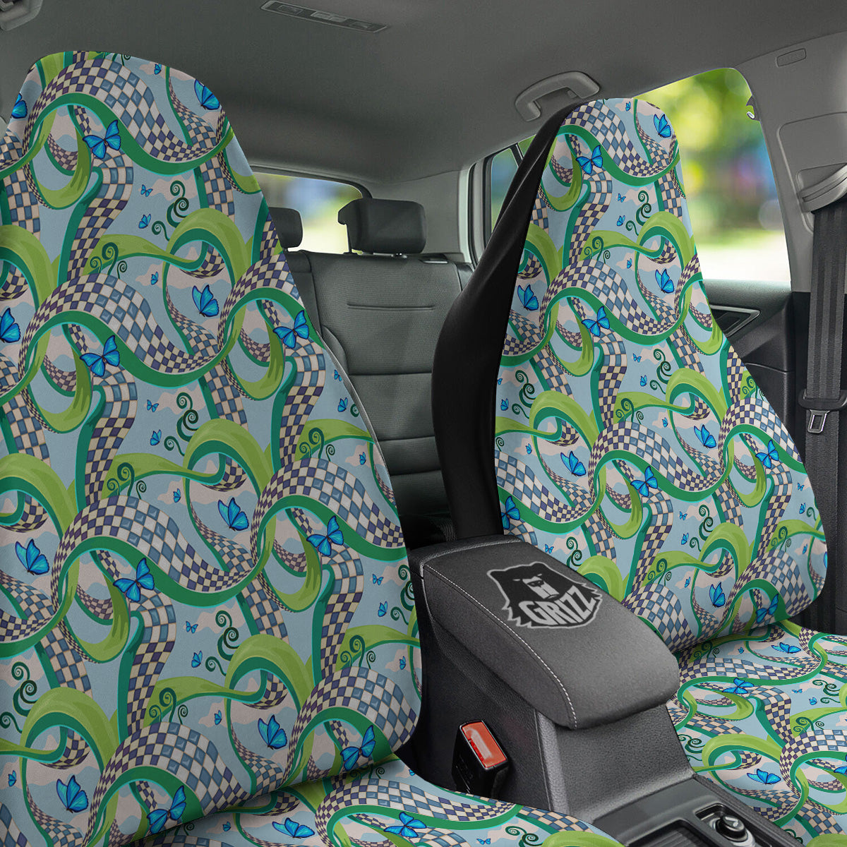 Maze Checkered Print Pattern Car Seat Covers-grizzshop