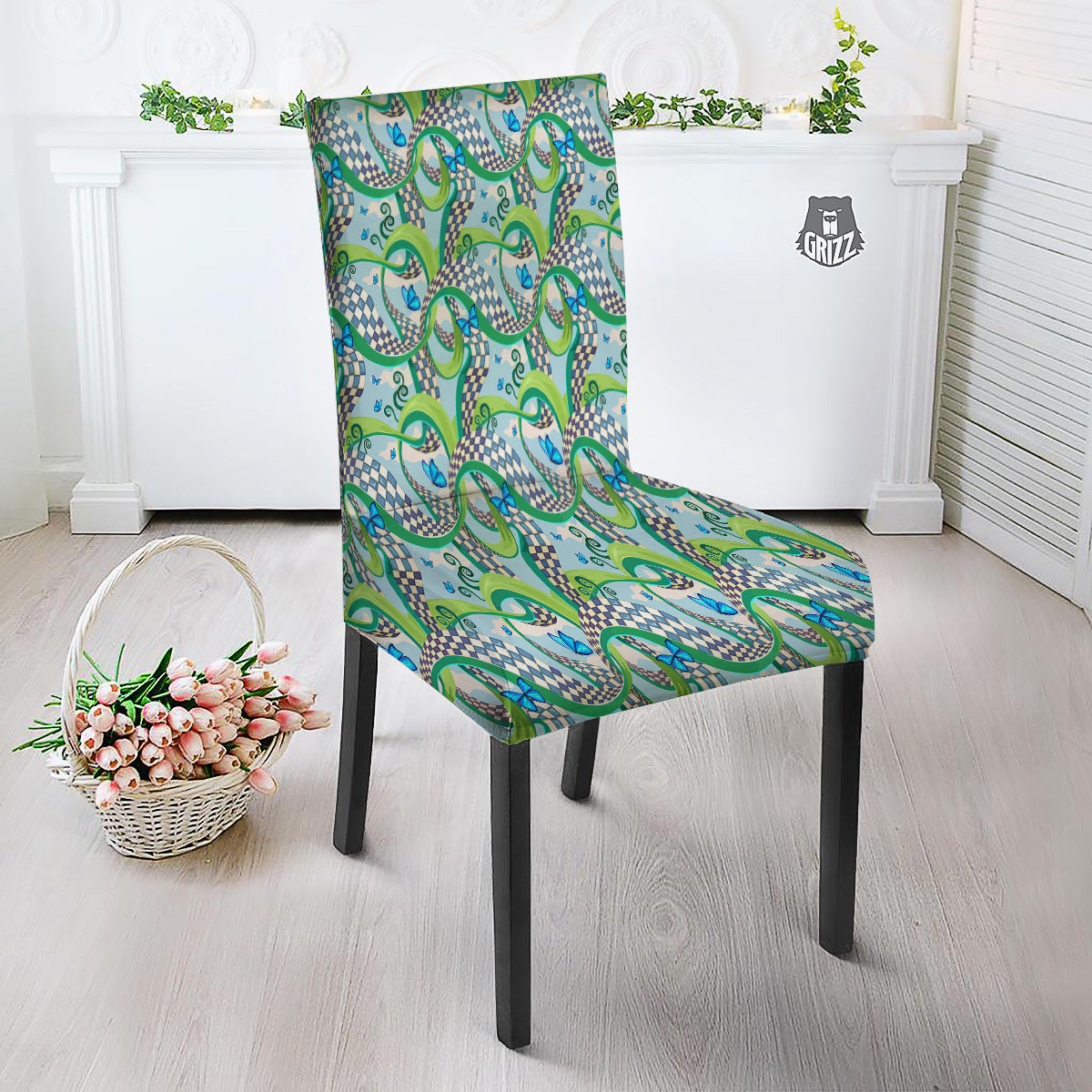 Maze Checkered Print Pattern Dining Chair Slipcover-grizzshop