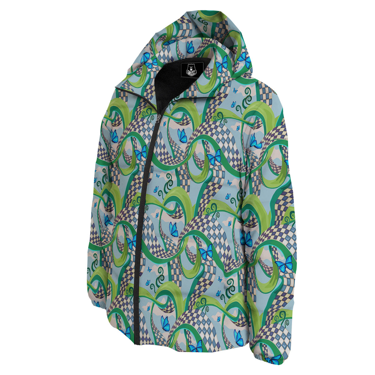 Maze Checkered Print Pattern Down Jacket-grizzshop