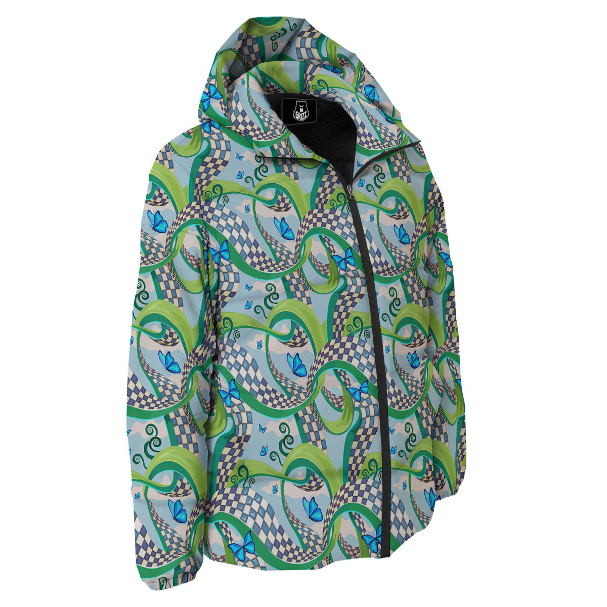 Maze Checkered Print Pattern Down Jacket-grizzshop