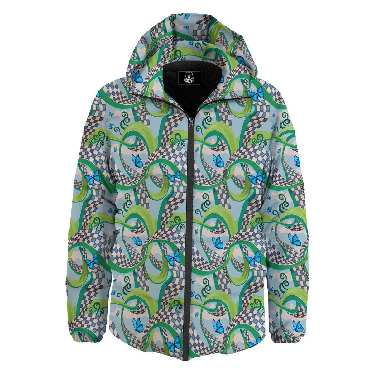 Maze Checkered Print Pattern Down Jacket-grizzshop