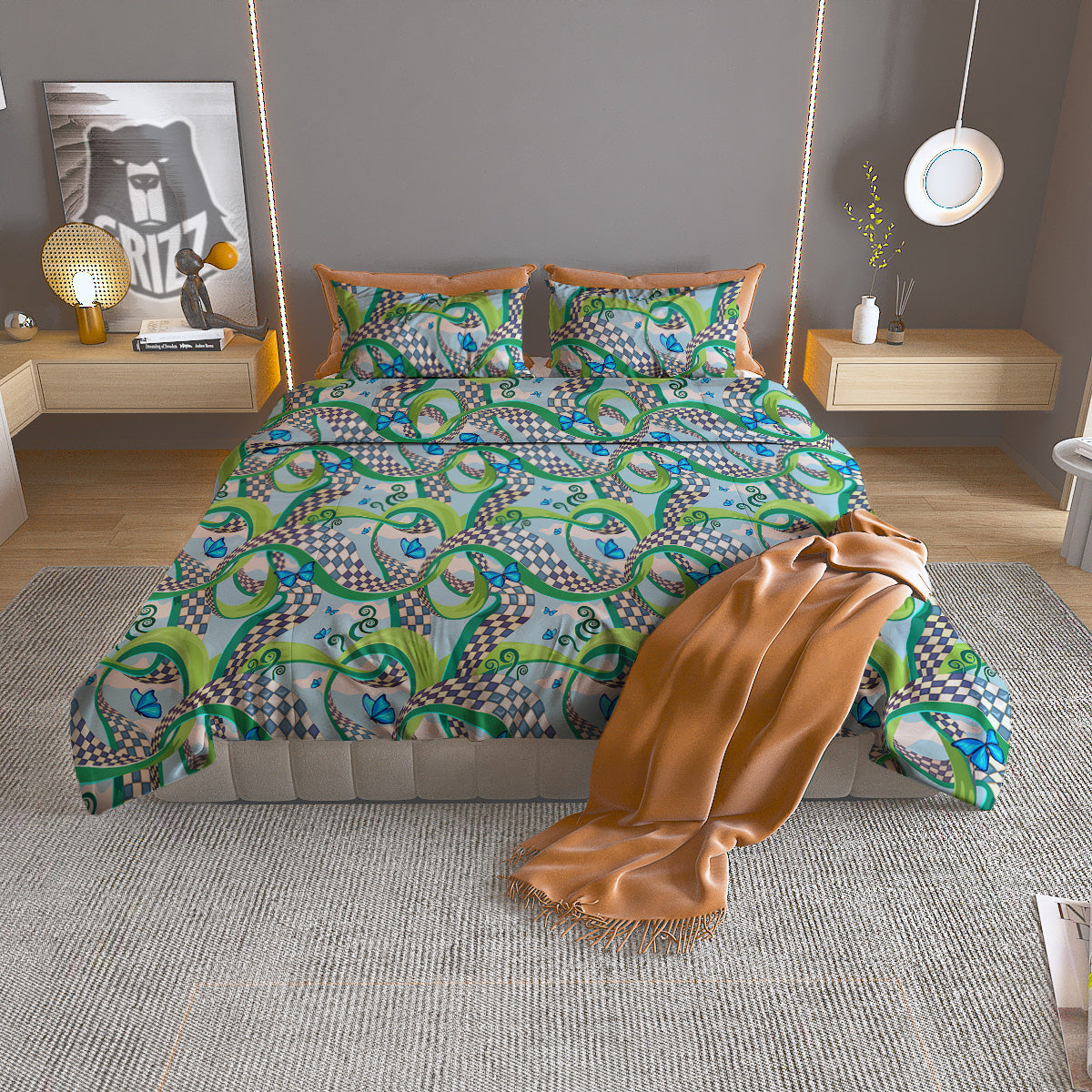 Maze Checkered Print Pattern Duvet Cover Bedding Set