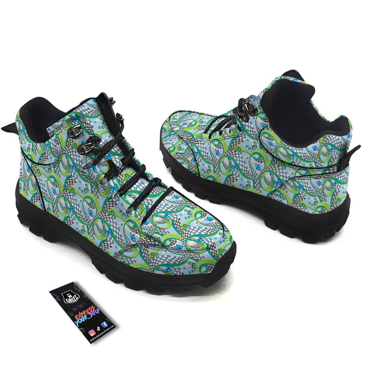 Maze Checkered Print Pattern Hiking Shoes-grizzshop
