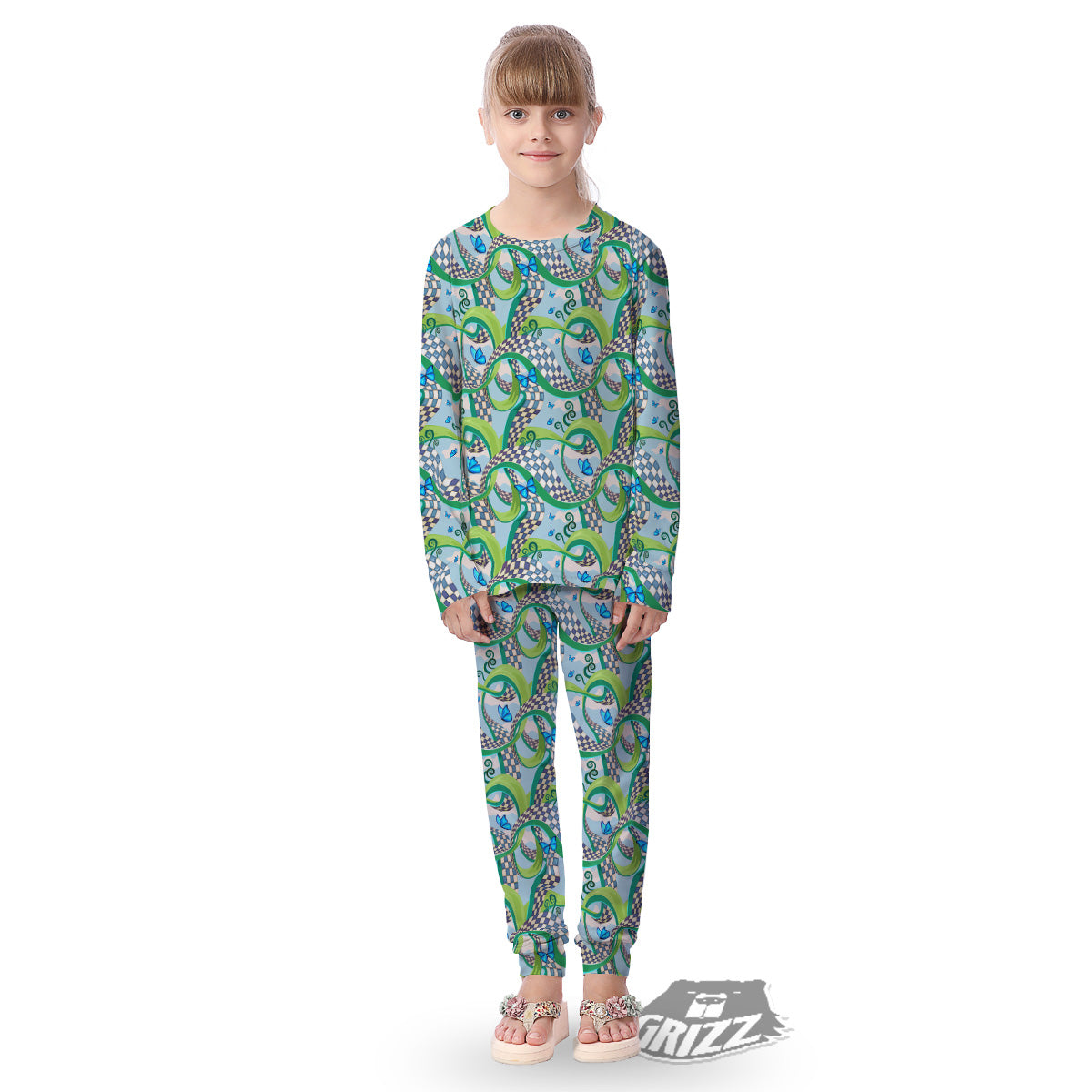 Maze Checkered Print Pattern Kid's Pajamas-grizzshop
