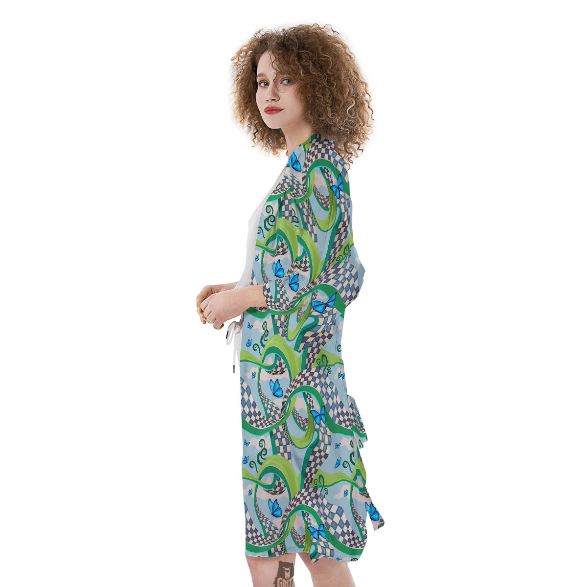 Maze Checkered Print Pattern Kimono-grizzshop