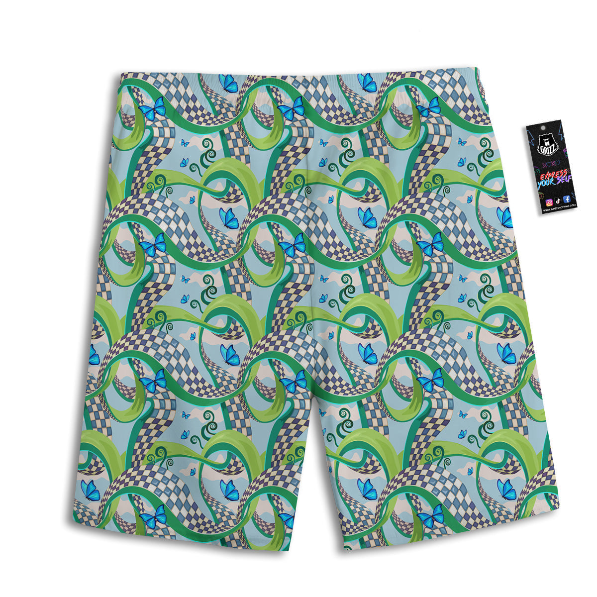 Maze Checkered Print Pattern Men's Athletic Shorts