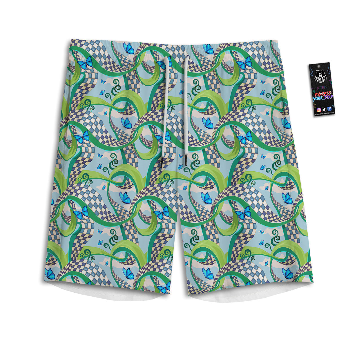 Maze Checkered Print Pattern Men's Athletic Shorts