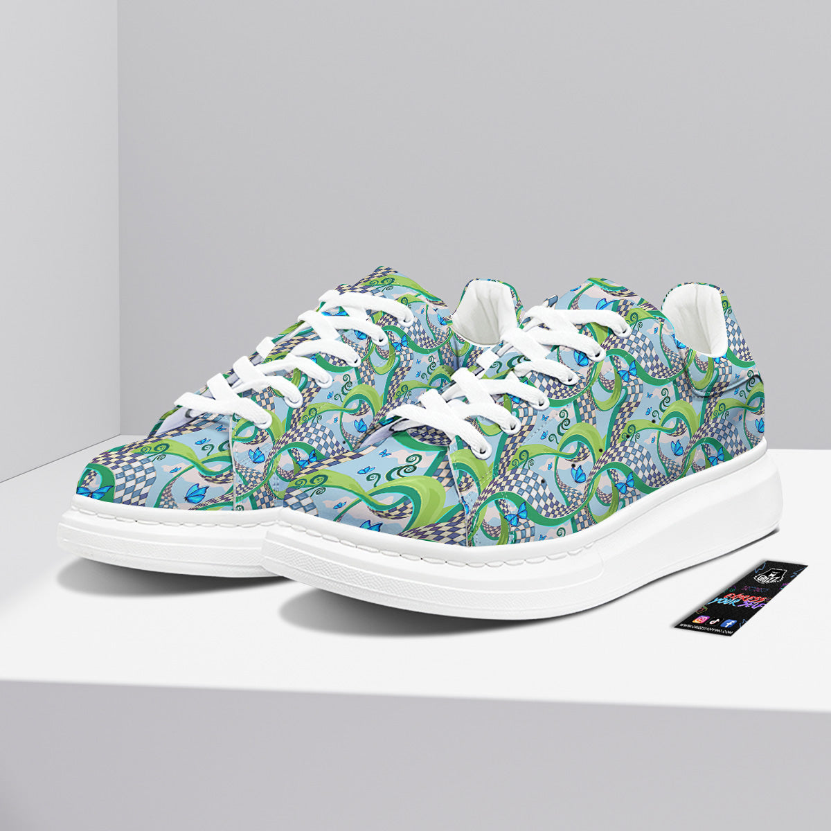 Maze Checkered Print Pattern Platform Shoes-grizzshop