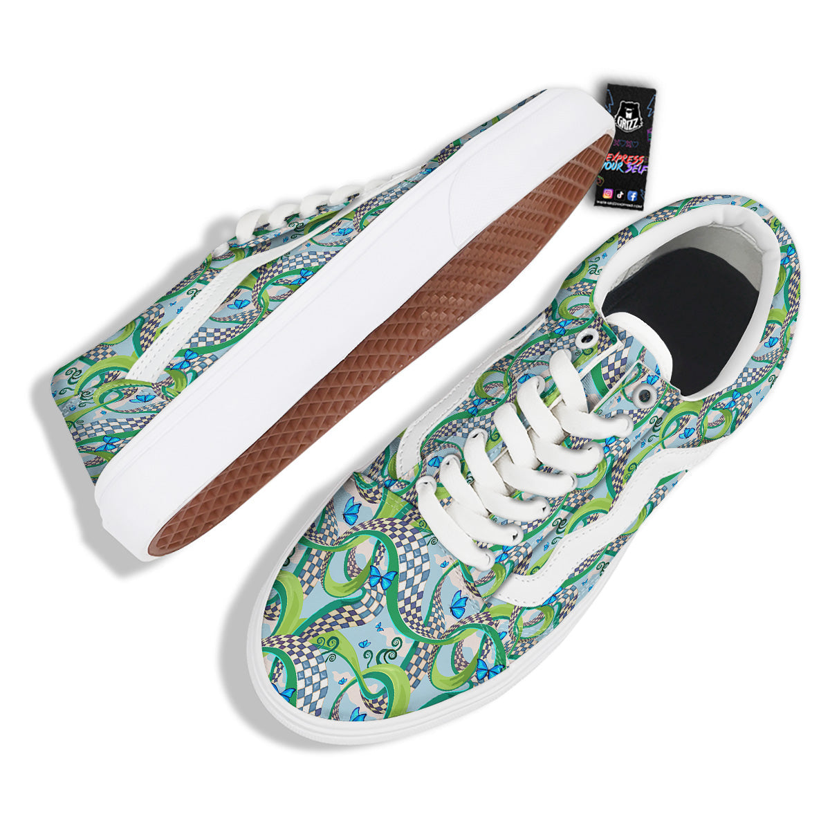Maze Checkered Print Pattern Skate Shoes-grizzshop