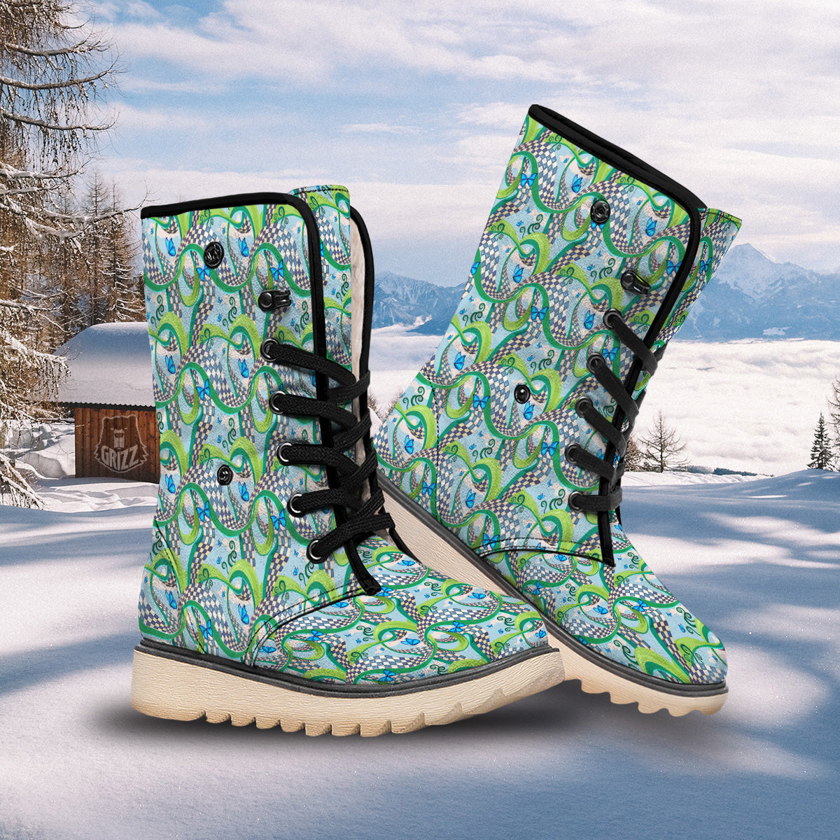 Maze Checkered Print Pattern Snow Boots-grizzshop