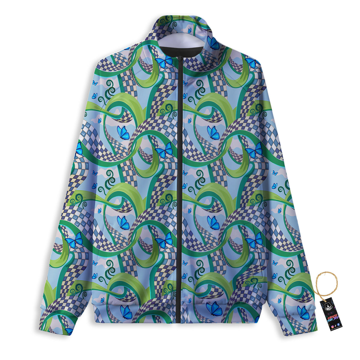 Maze Checkered Print Pattern Track Jacket-grizzshop