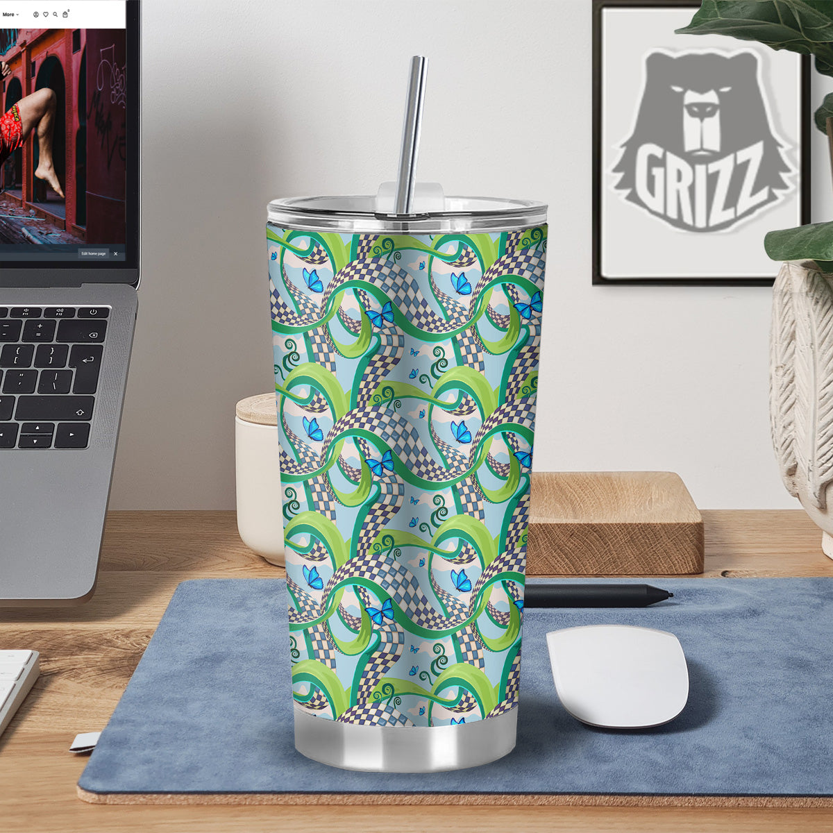 Maze Checkered Print Pattern Tumbler-grizzshop