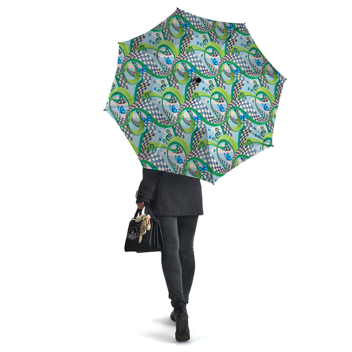 Maze Checkered Print Pattern Umbrella-grizzshop
