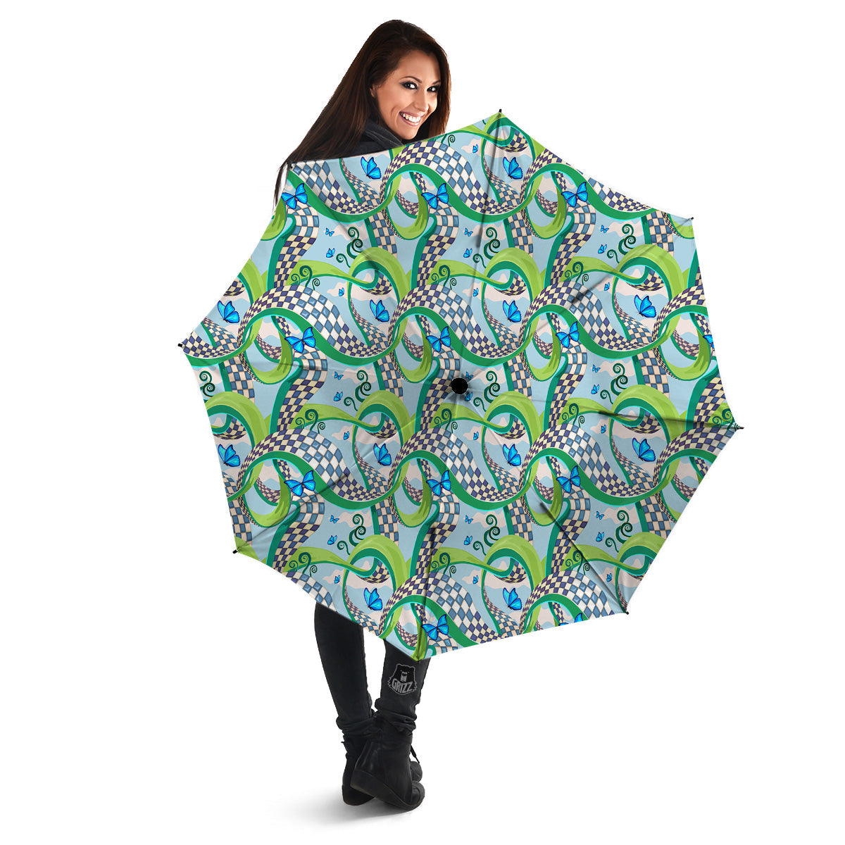 Maze Checkered Print Pattern Umbrella-grizzshop