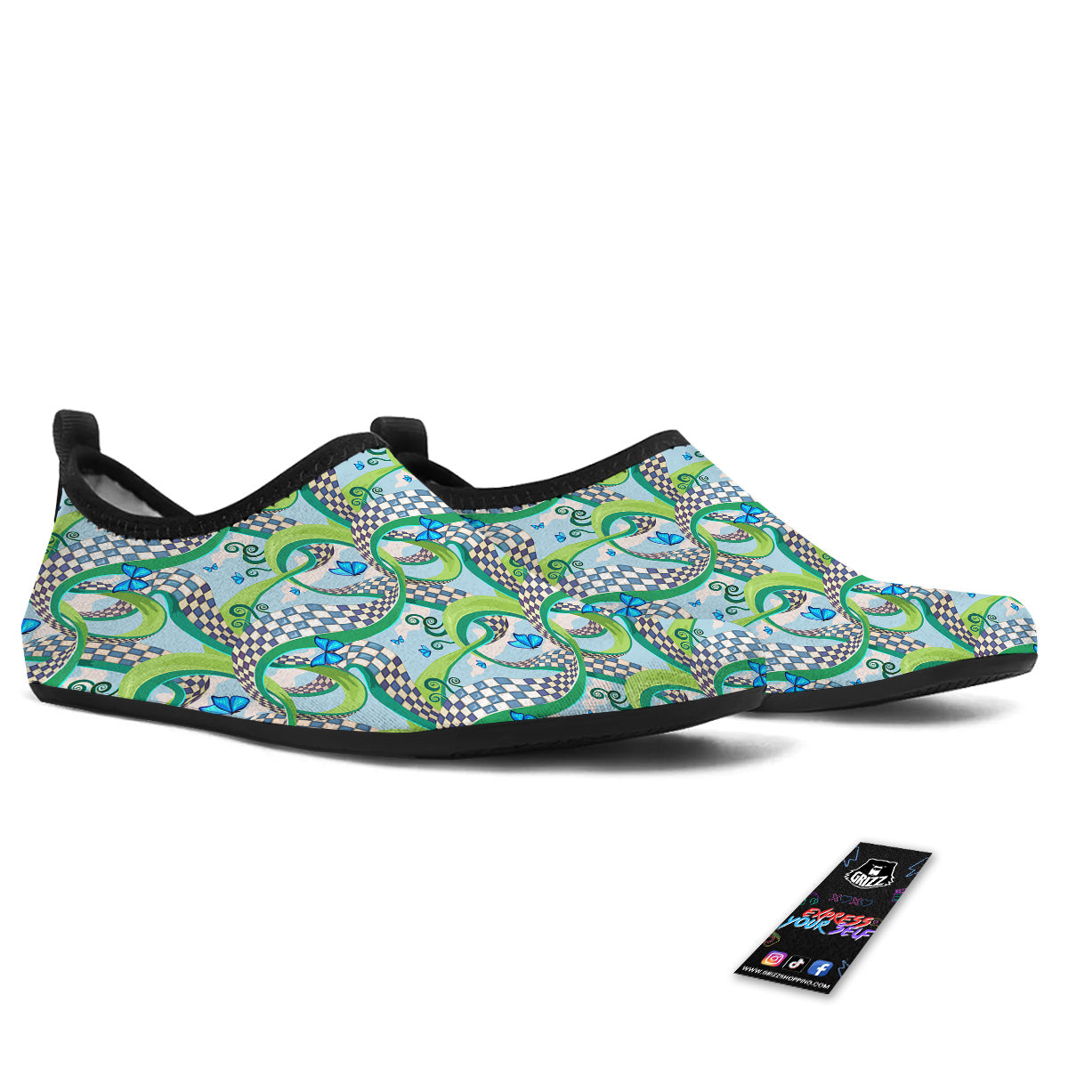 Maze Checkered Print Pattern Water Shoes-grizzshop