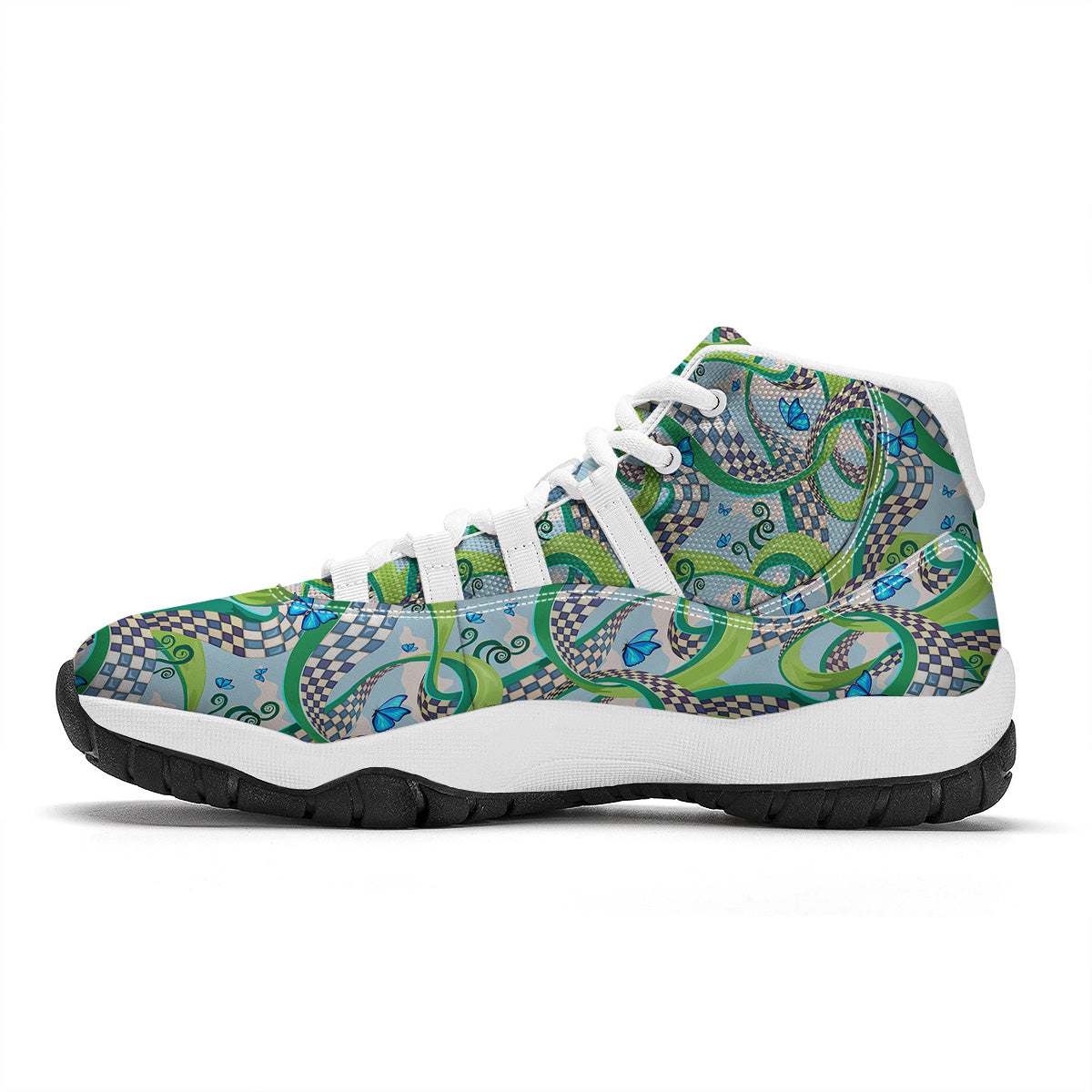 Maze Checkered Print Pattern White Bball Shoes-grizzshop