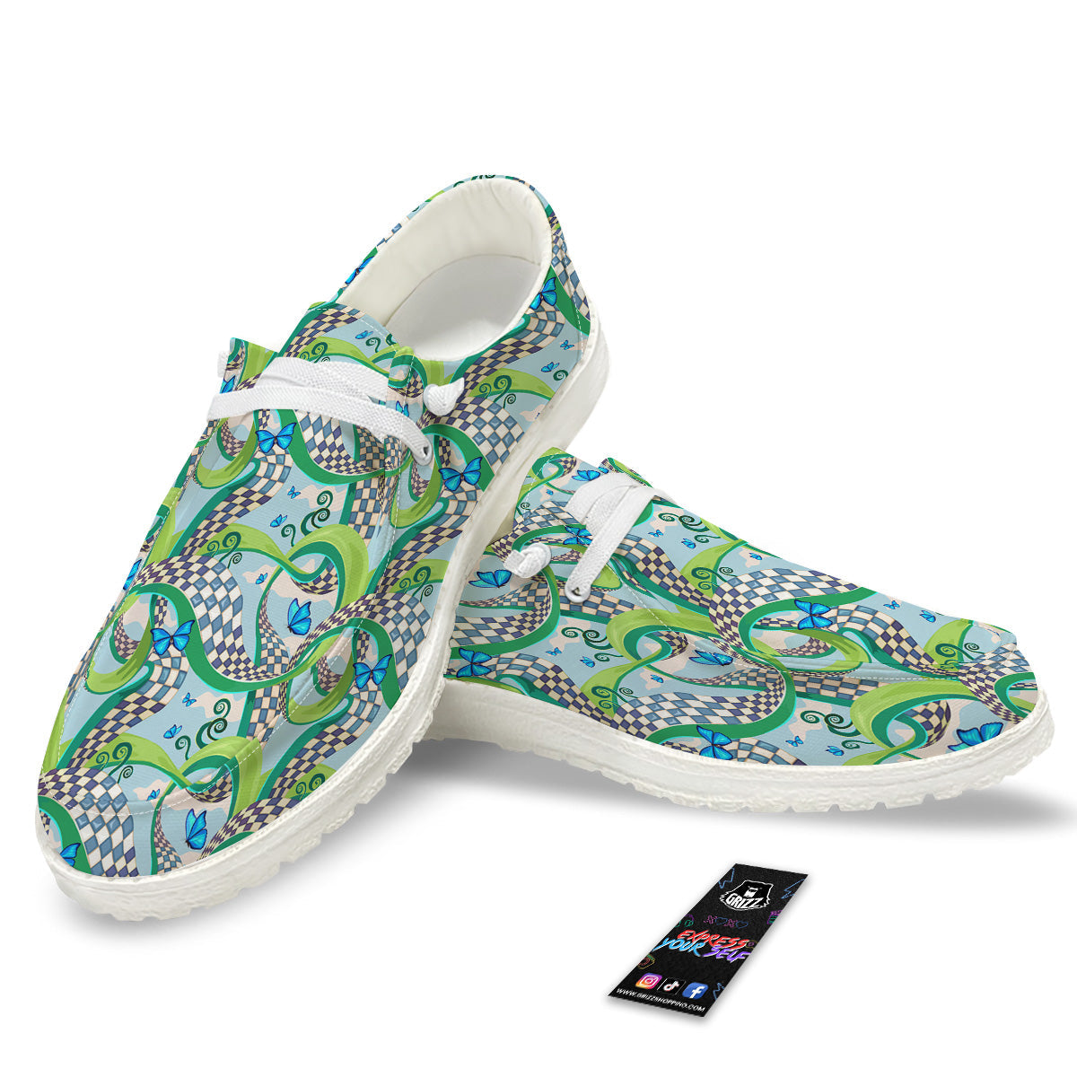Maze Checkered Print Pattern White Loafers-grizzshop