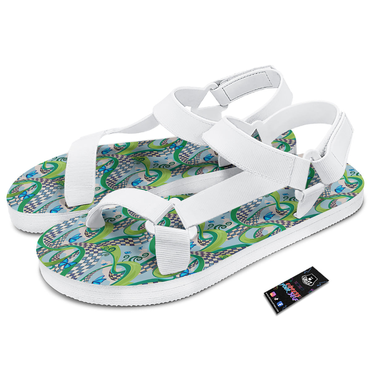 Maze Checkered Print Pattern White Open Toe Sandals-grizzshop