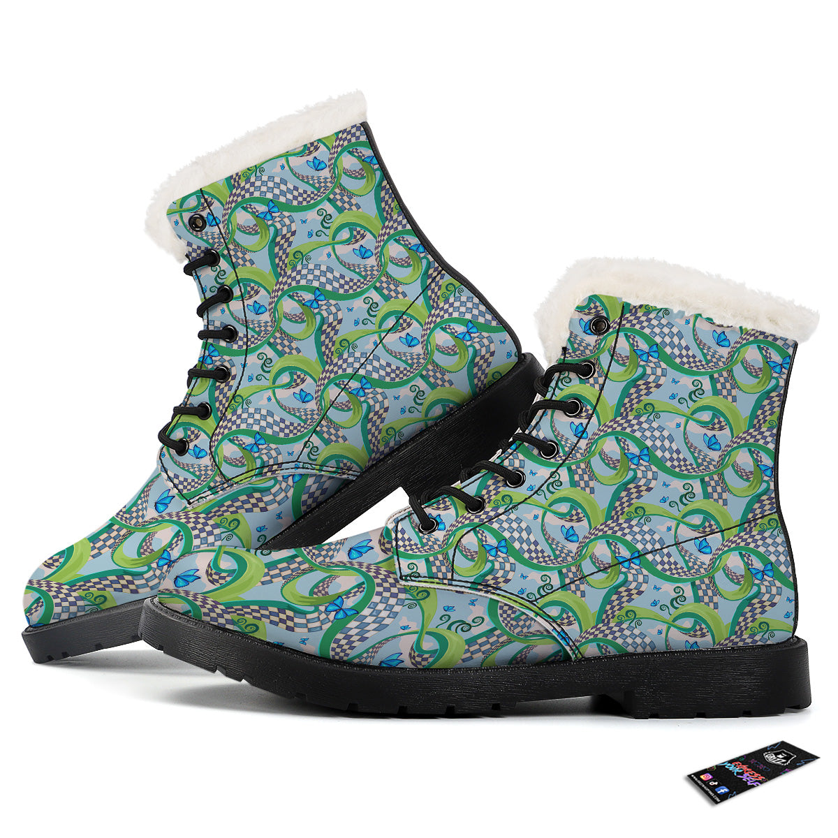Maze Checkered Print Pattern Winter Boots-grizzshop