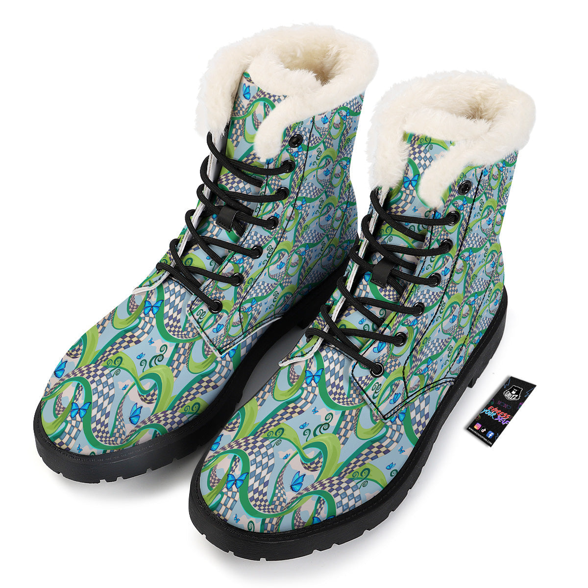 Maze Checkered Print Pattern Winter Boots-grizzshop