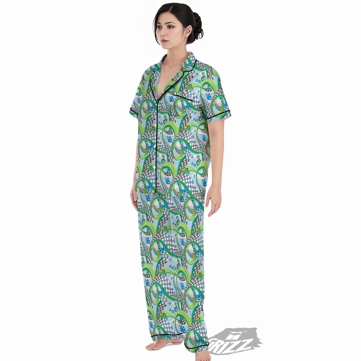 Maze Checkered Print Pattern Women's Pajamas Set-grizzshop