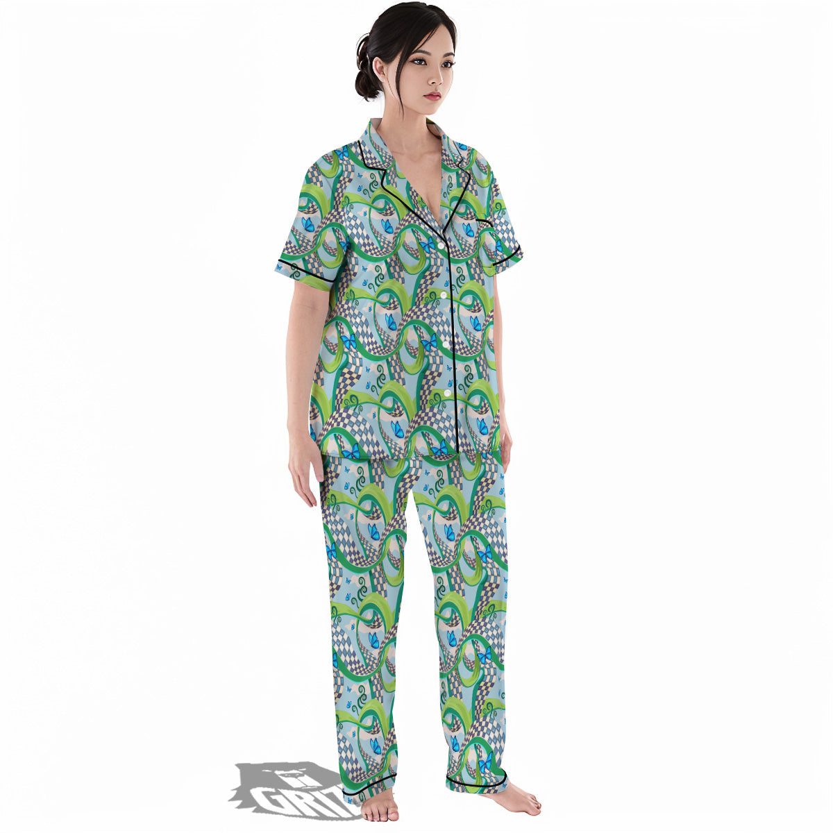Maze Checkered Print Pattern Women's Pajamas Set-grizzshop
