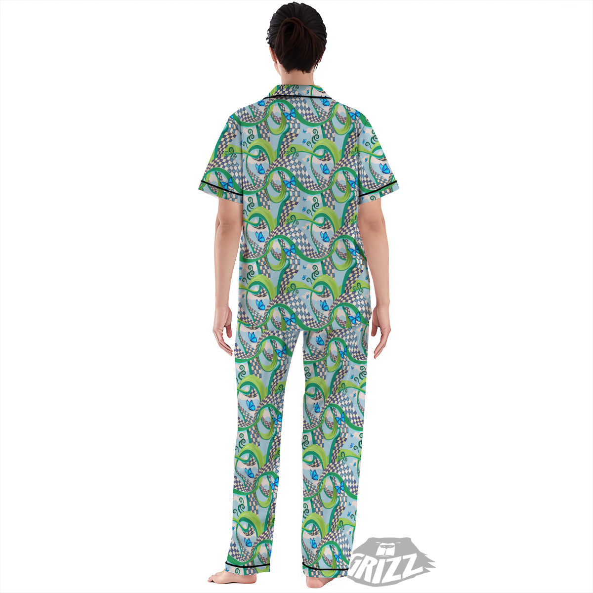 Maze Checkered Print Pattern Women's Pajamas Set-grizzshop