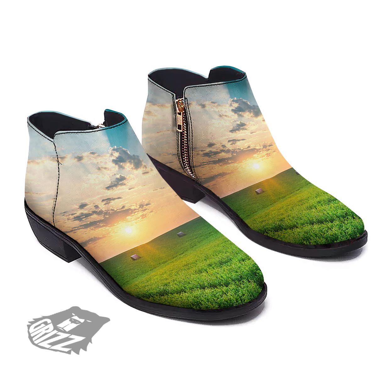 Meadow Sunrise Print Ankle Boots-grizzshop