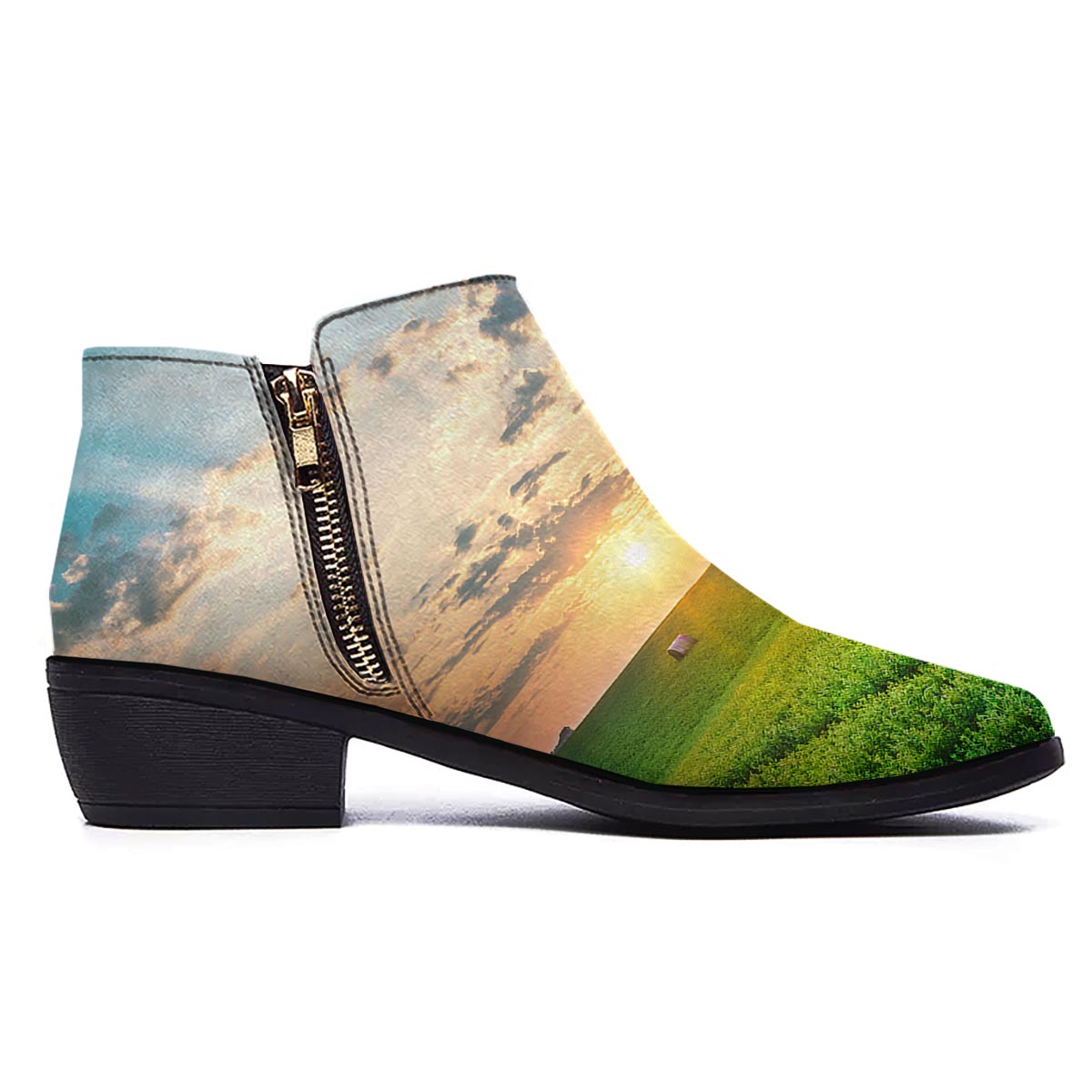 Meadow Sunrise Print Ankle Boots-grizzshop