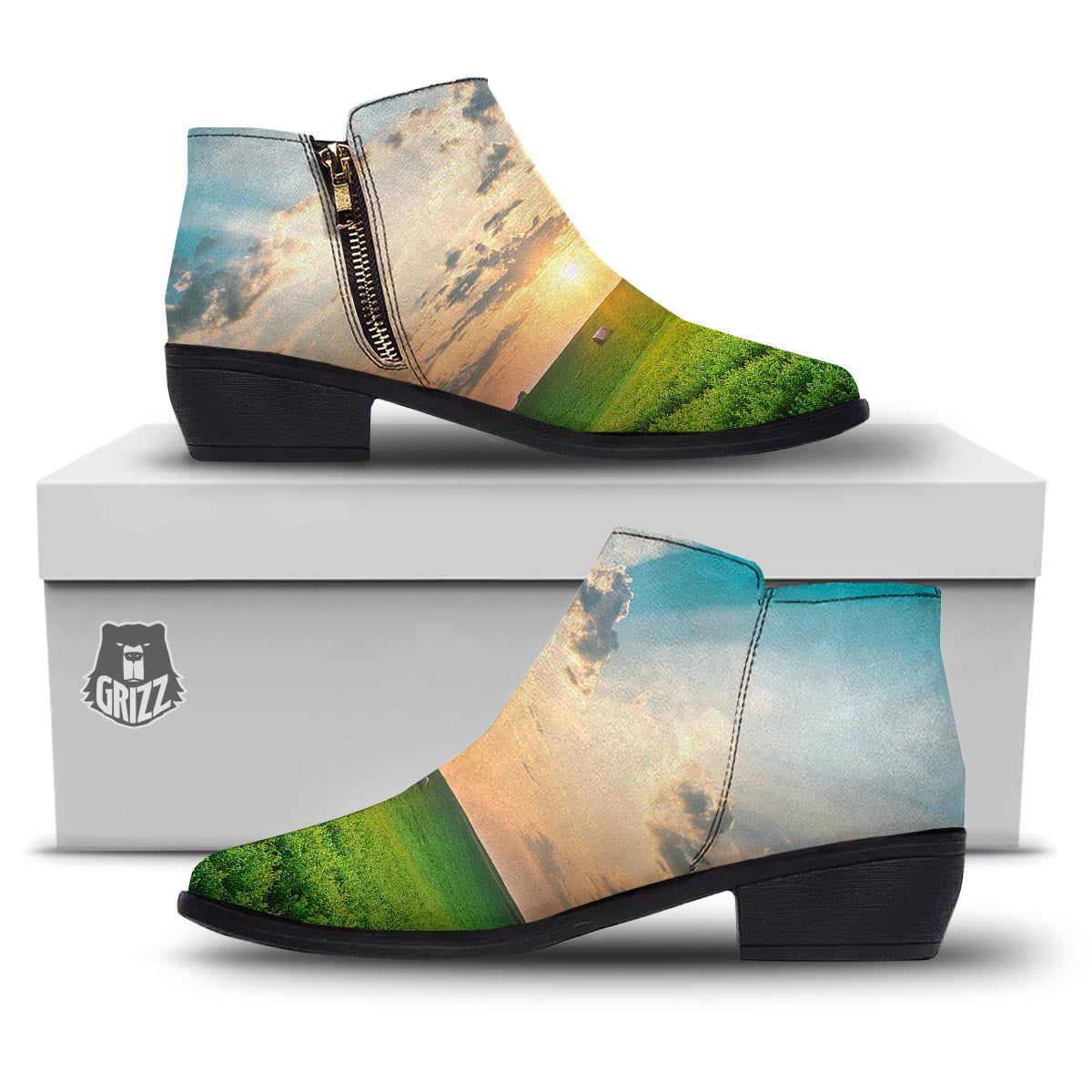 Meadow Sunrise Print Ankle Boots-grizzshop