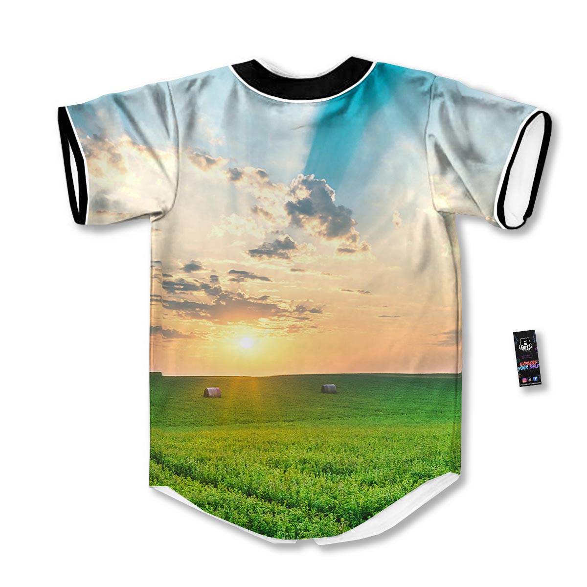 Meadow Sunrise Print Baseball Jersey-grizzshop