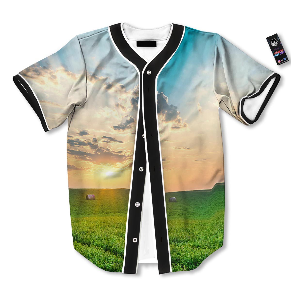 Meadow Sunrise Print Baseball Jersey-grizzshop