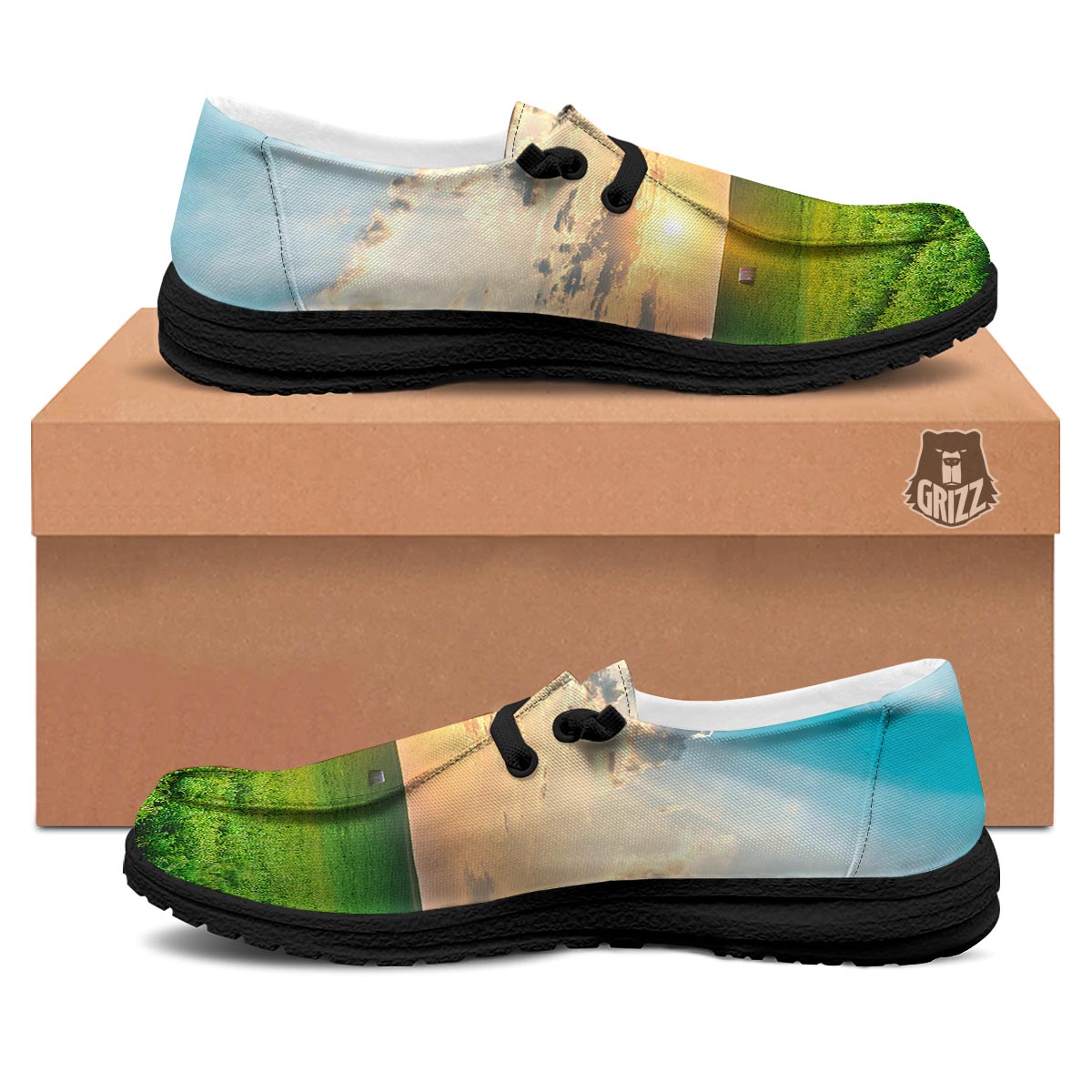 Meadow Sunrise Print Black Loafers-grizzshop