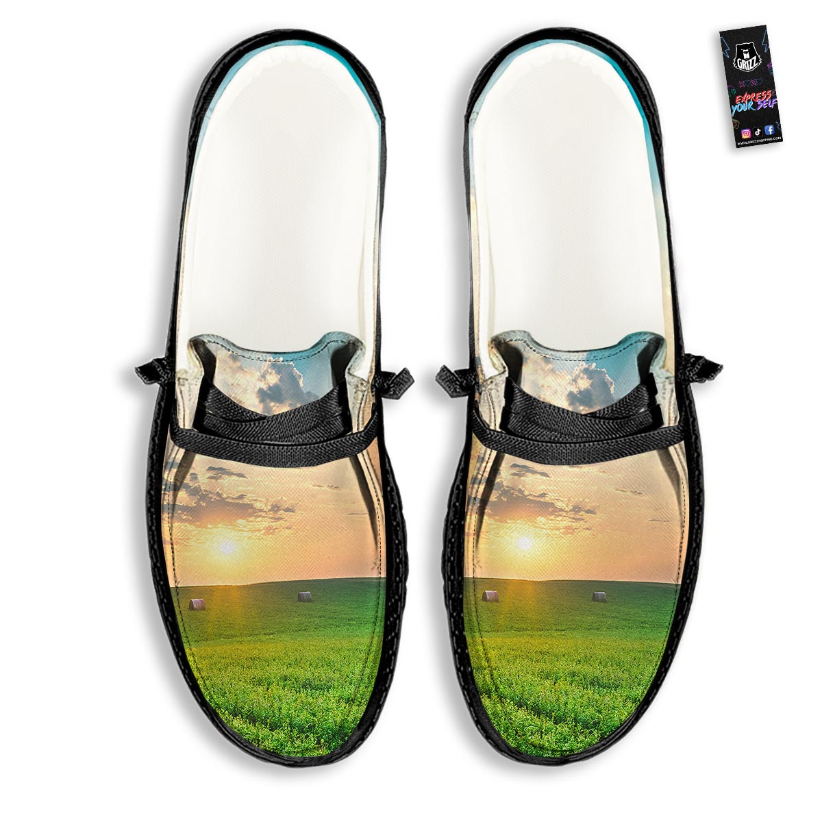 Meadow Sunrise Print Black Loafers-grizzshop