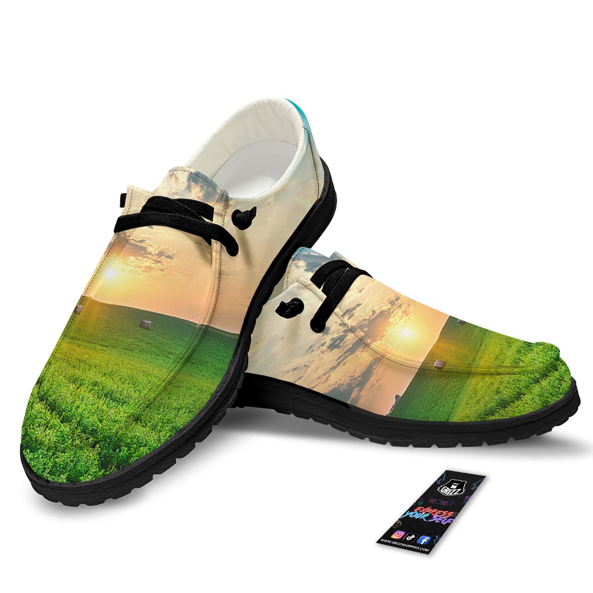 Meadow Sunrise Print Black Loafers-grizzshop