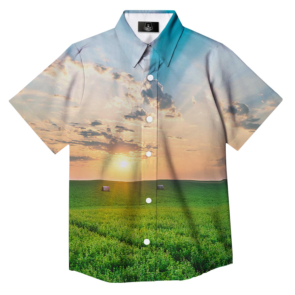 Meadow Sunrise Print Button Up Shirt-grizzshop