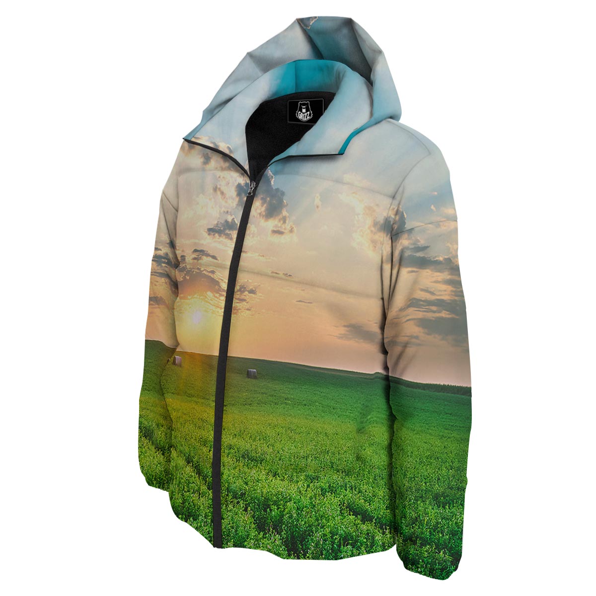 Meadow Sunrise Print Down Jacket-grizzshop