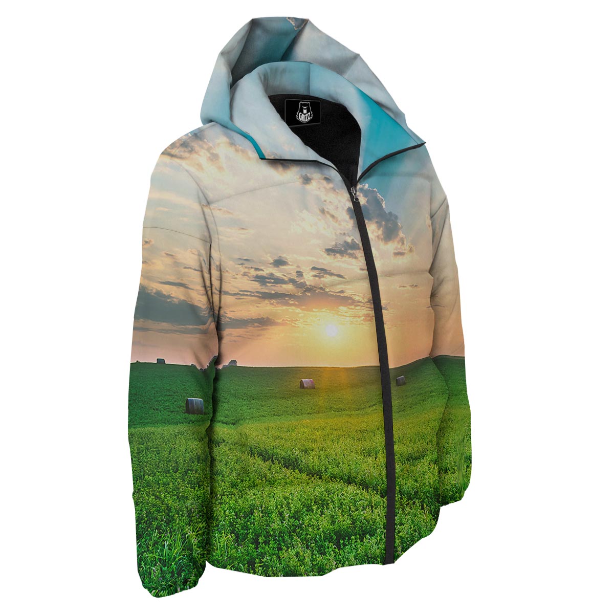 Meadow Sunrise Print Down Jacket-grizzshop