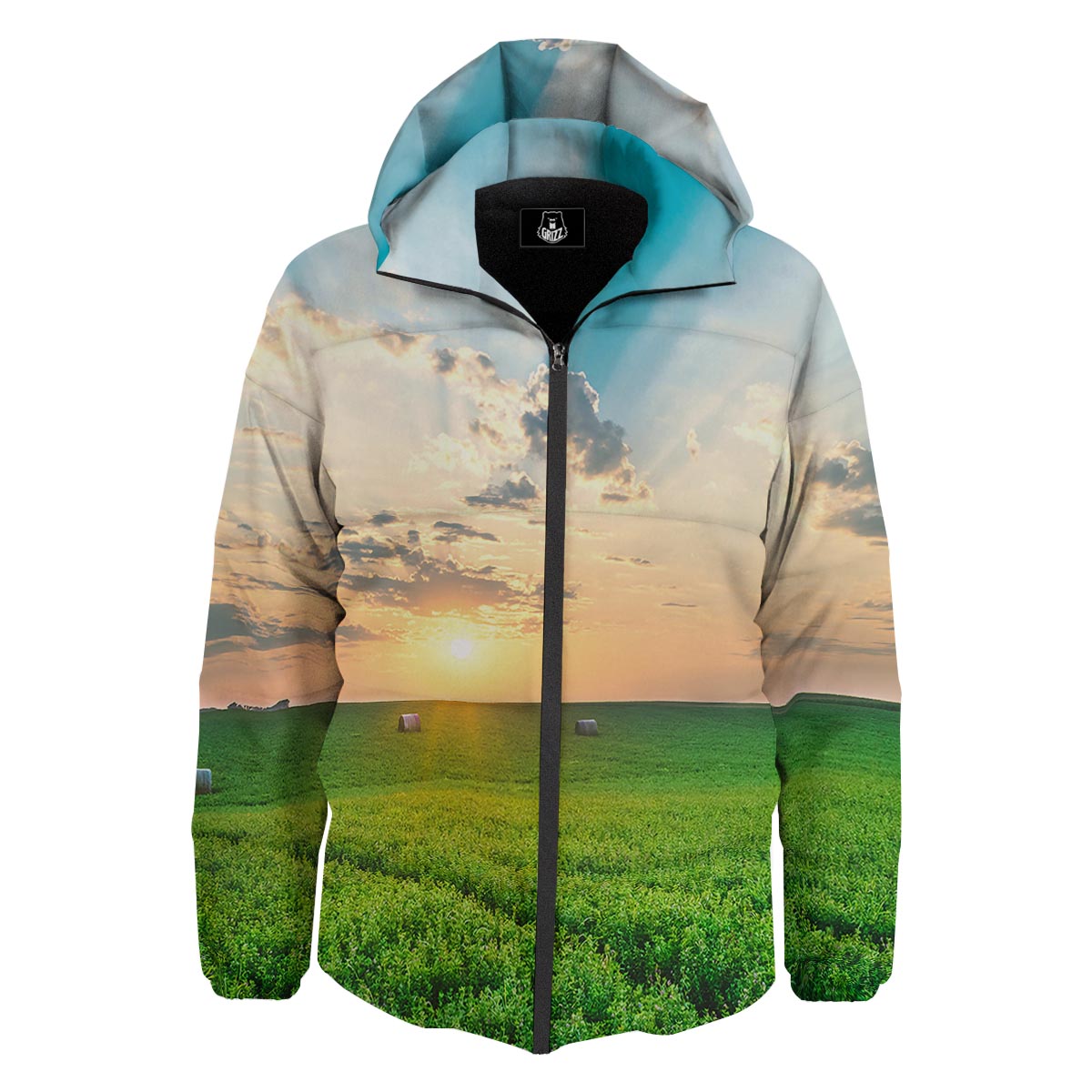 Meadow Sunrise Print Down Jacket-grizzshop