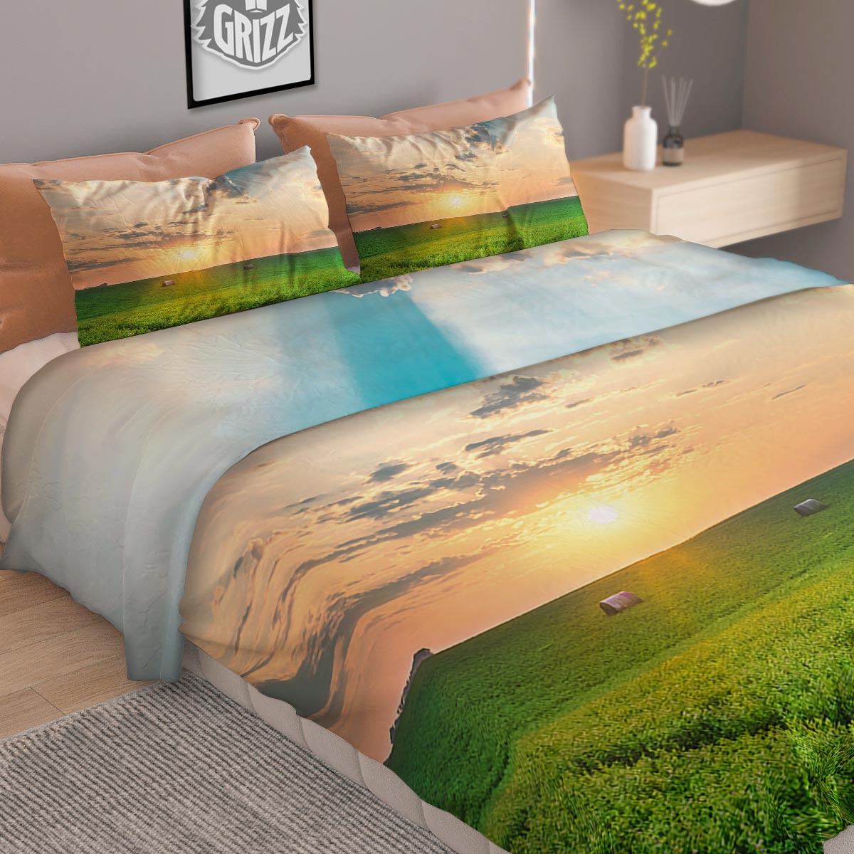 Meadow Sunrise Print Duvet Cover Bedding Set