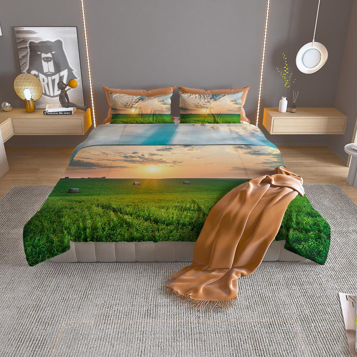 Meadow Sunrise Print Duvet Cover Bedding Set